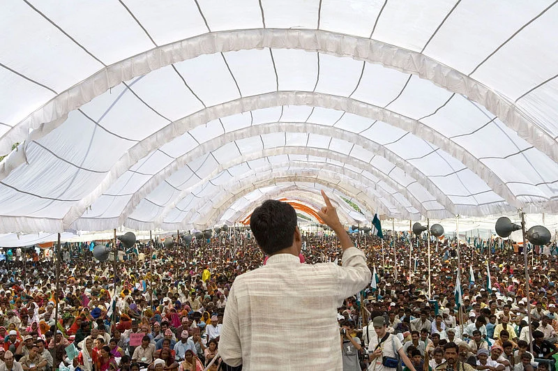 PV Rajagopal addressing one of his mammoth rallies in 2012