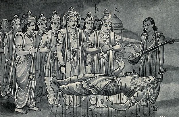 Shantiparvan recites a theory of governance and duties of a leader, as explained by a dying Bhishma to Yudhishthira. (Wikimedia Commons)