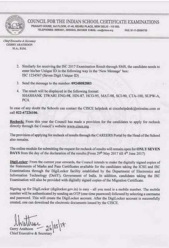 Notification from CISCE on Digilocker