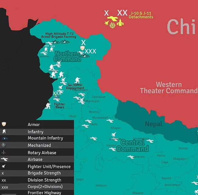Sino-Indian border deployments (units located via IHS Jane’s database, August 2016)