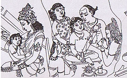 Events from the life of Thiru Gnana Sambandar: Parvati feeds infant Sambandar