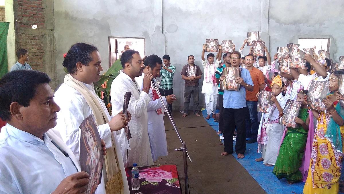 Goswami (second from right) at a Shishu Sanskar Shibir in Majuli