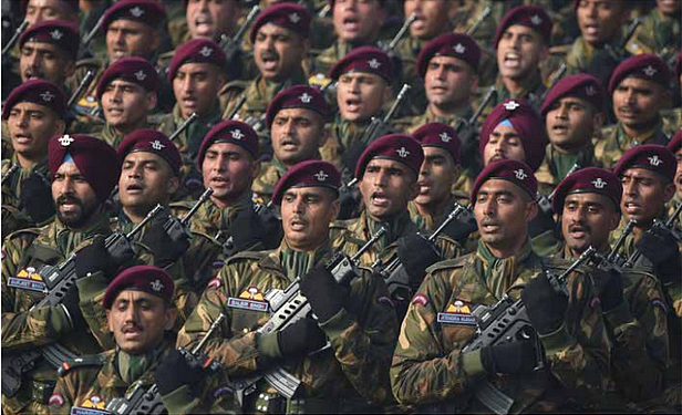 An Indian Army contingent takes part in the full dress rehearsal for the Republic Day parade. (PRAKASH SINGH/AFP/Getty Images)