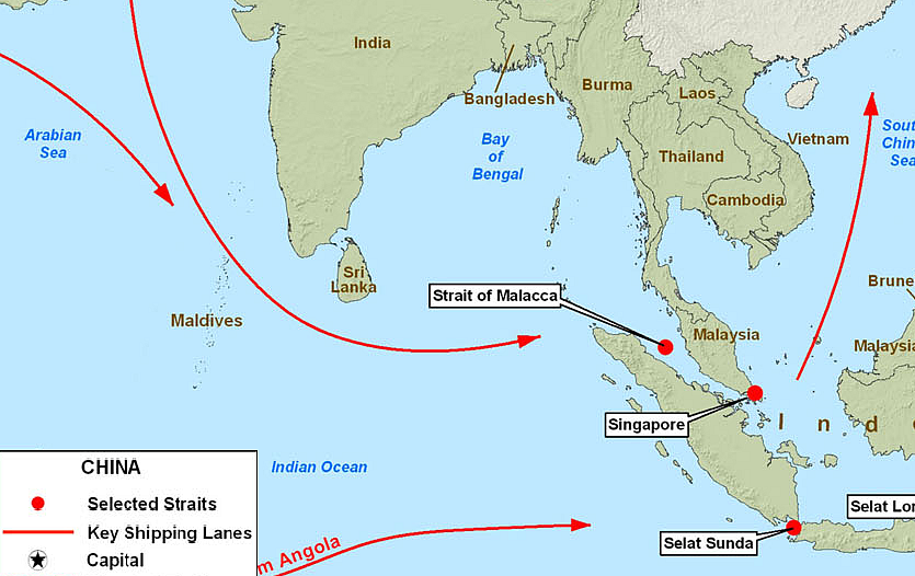 China’s critical sea-lanes passing through the Maldives. (Perry-Castañeda Library Map Collection)