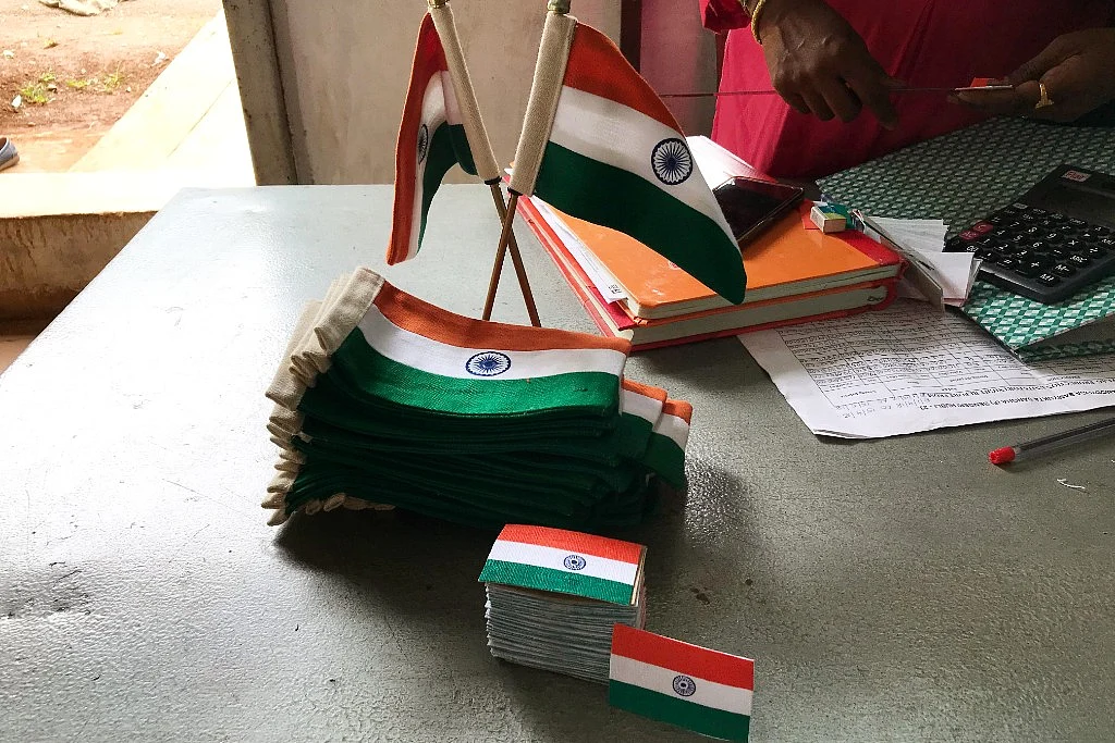 Flags of different sizes are produced here. 