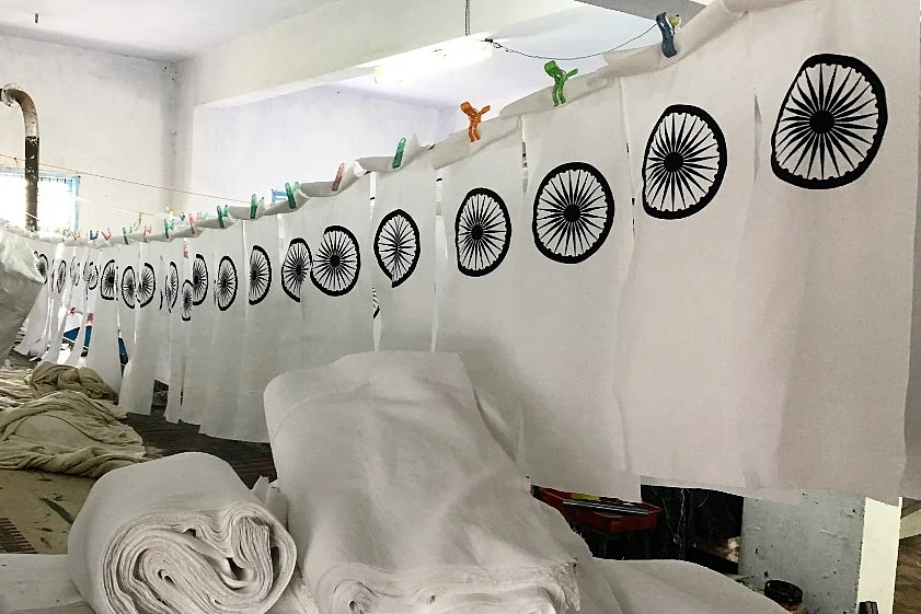 Chakras screen printed and hung to dry.