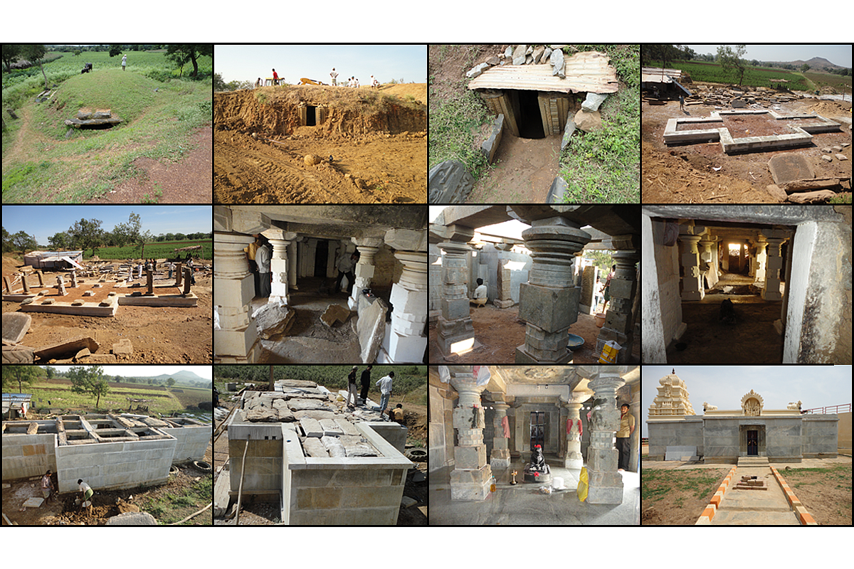 Different phases of restoration of the Sri Kalleshwara Temple of Kabbura in Haveri District.
