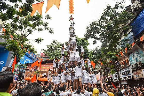 Dahi Handi celebrations at Dadar on 15 August in Mumbai. (Aalok Soni/Hindustan Times via Getty Images)