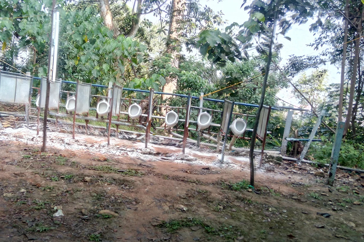Open urinals at Saramkothy for pilgrims who trek up a difficult path to the Ayyappa temple if they don’t have an online booking.
