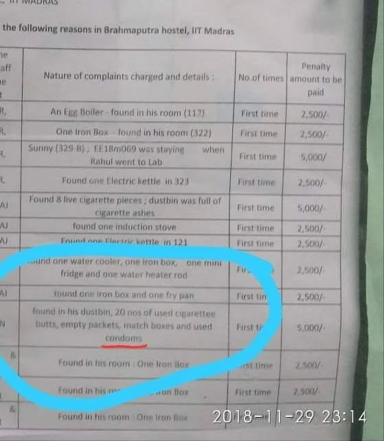 The notice board which contained the details of the confiscated items (Picture Credits-Facebook) 