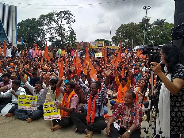 Cow protectors protest efforts to smuggle cattle in Dakshina Kannada district. 