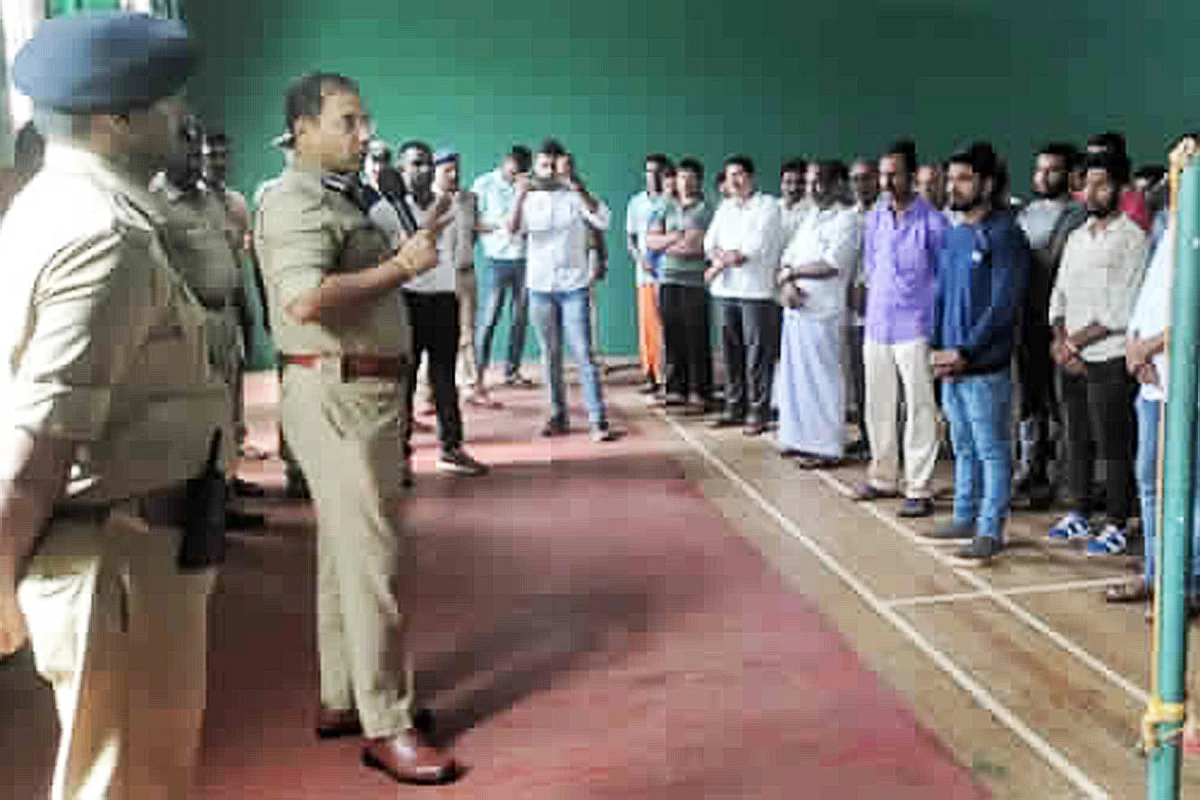 Mangaluru City Police Commissioner Sandeep Patil at a parade to identify cow smugglers. (Pic by Manju Neereshwallya)