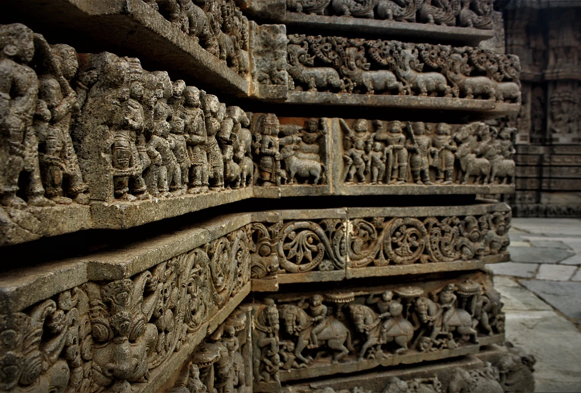 Depiction of the humbling of Brahma by Sri Krishna.
