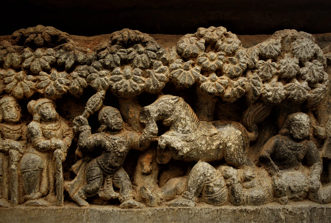 Killing the hoarder Dhenukasura to share the bounty of nature.