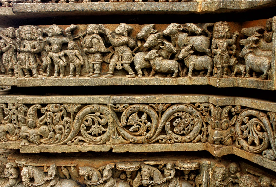 Creator deity subdued before Sri Krishna.