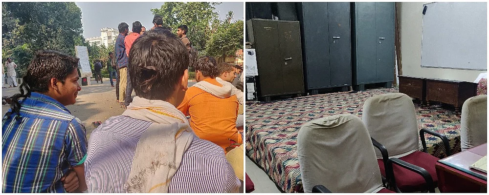 Students sporting ‘shikha’(left); view of a classroom