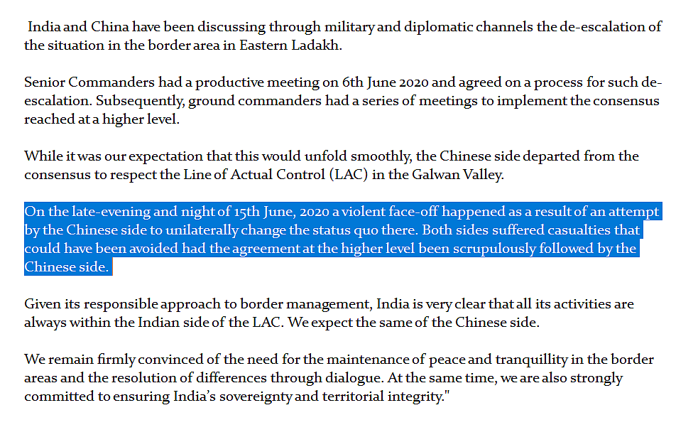 'Violent Face-Off A Result Of China's Attempt To Unilaterally Change Status-Quo': MEA Busts Chinese Propaganda