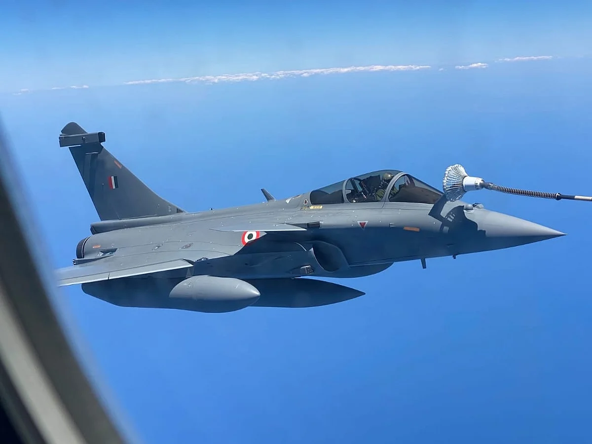An IAF Rafale during in flight refueling on its way to India. (IAF/Twitter)