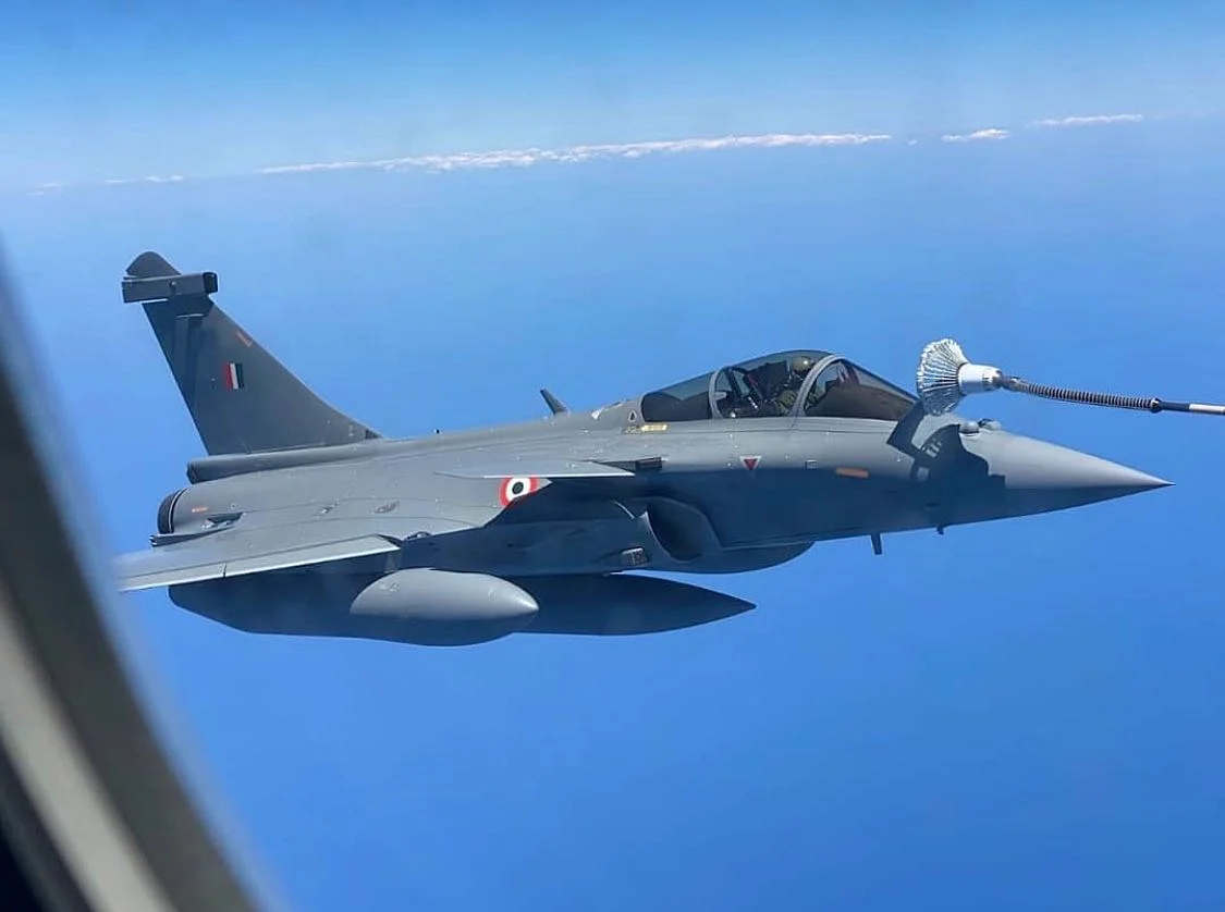 IAF’s Rafale fighter being refueled mid-air. 