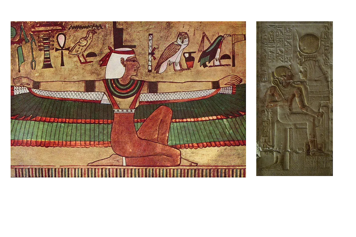 Goddess carries the royal throne and Goddess is the throne: Isis in Egyptian temple circa 1300 BCE