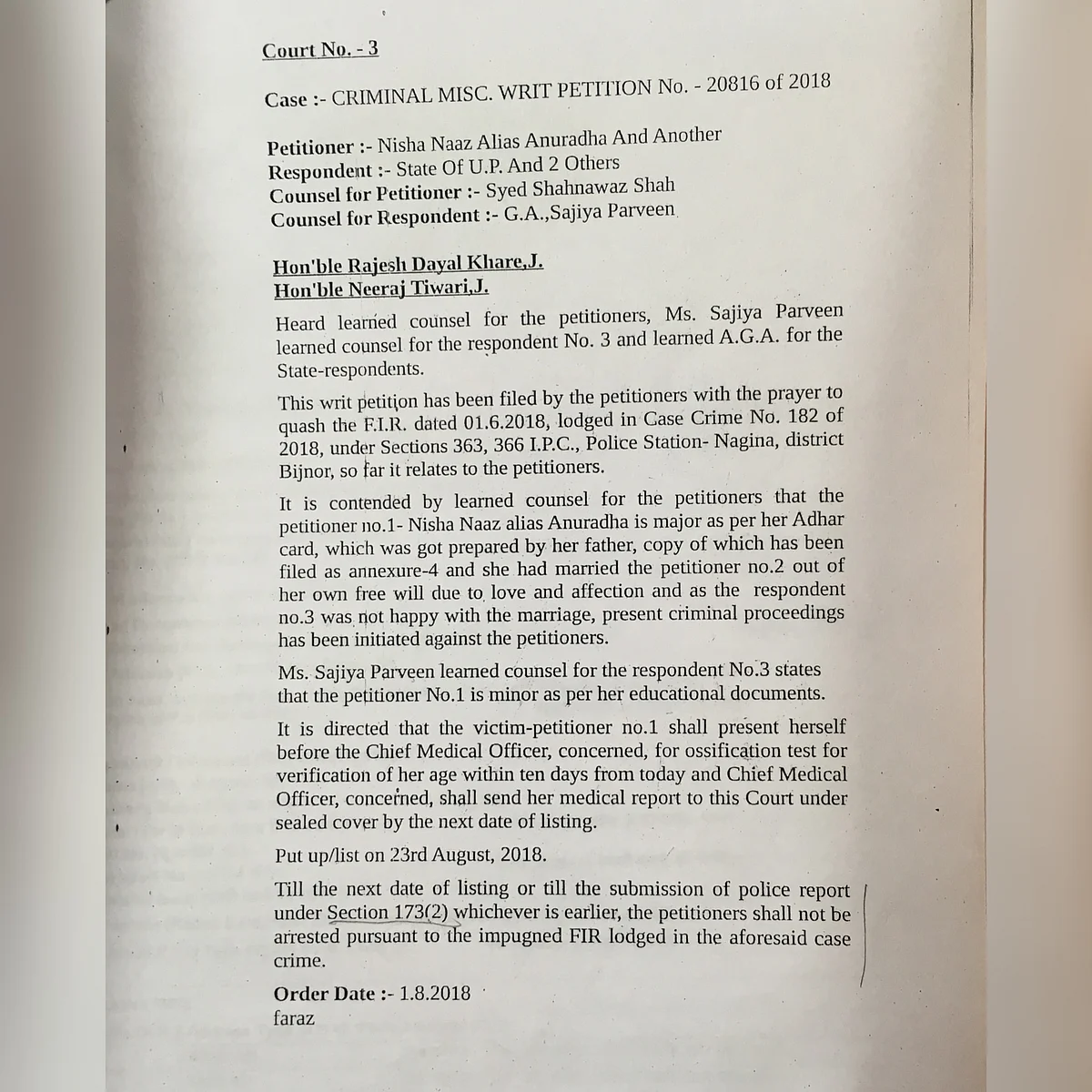The Allahabad High Court order