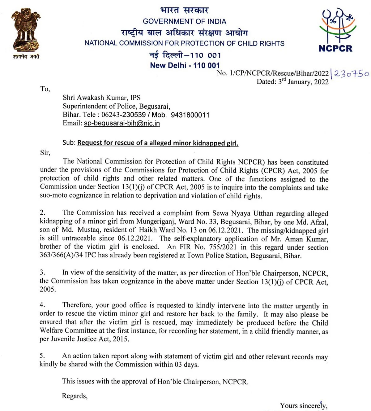 Bihar Police Make Family Pay For Rescue Of Minor Daughter From Odisha, Child Commission Head Issues Notice