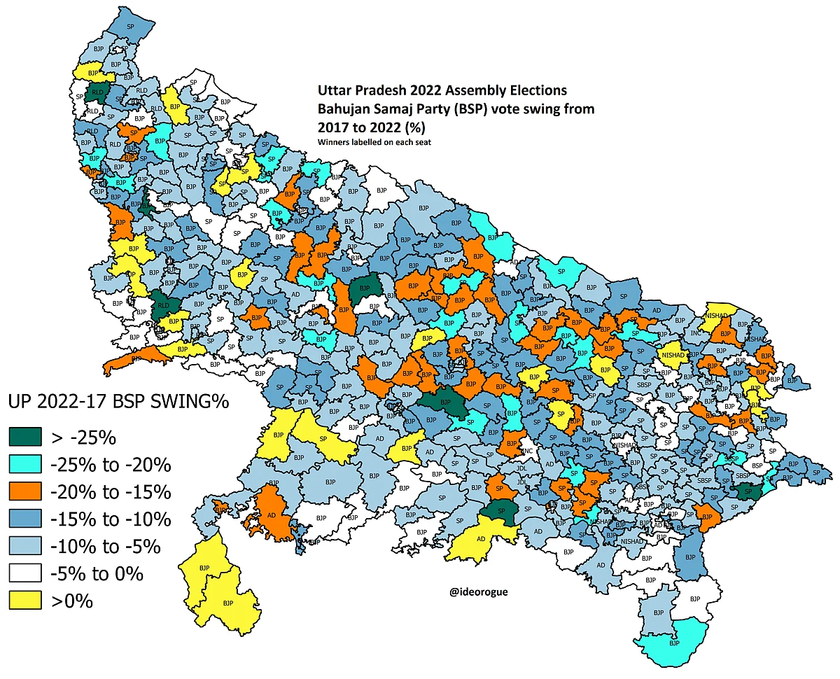 Map 2: UP 2022 BSP vote swing from 2017