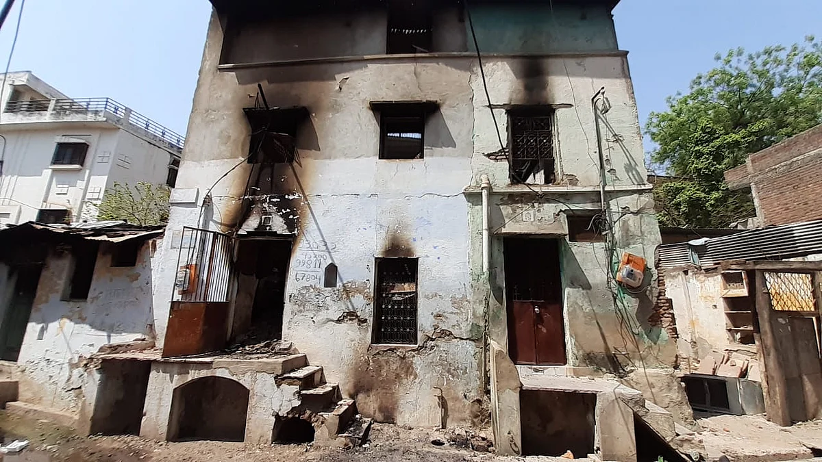 A home in Bhatvadi Mohalla whose video was circulated online