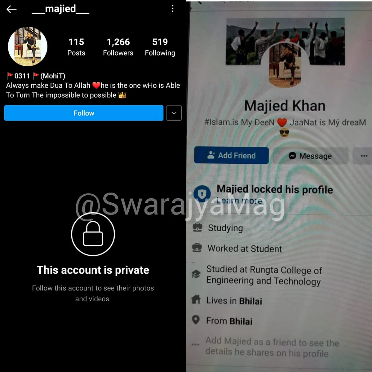 Majied Khan's social media handles