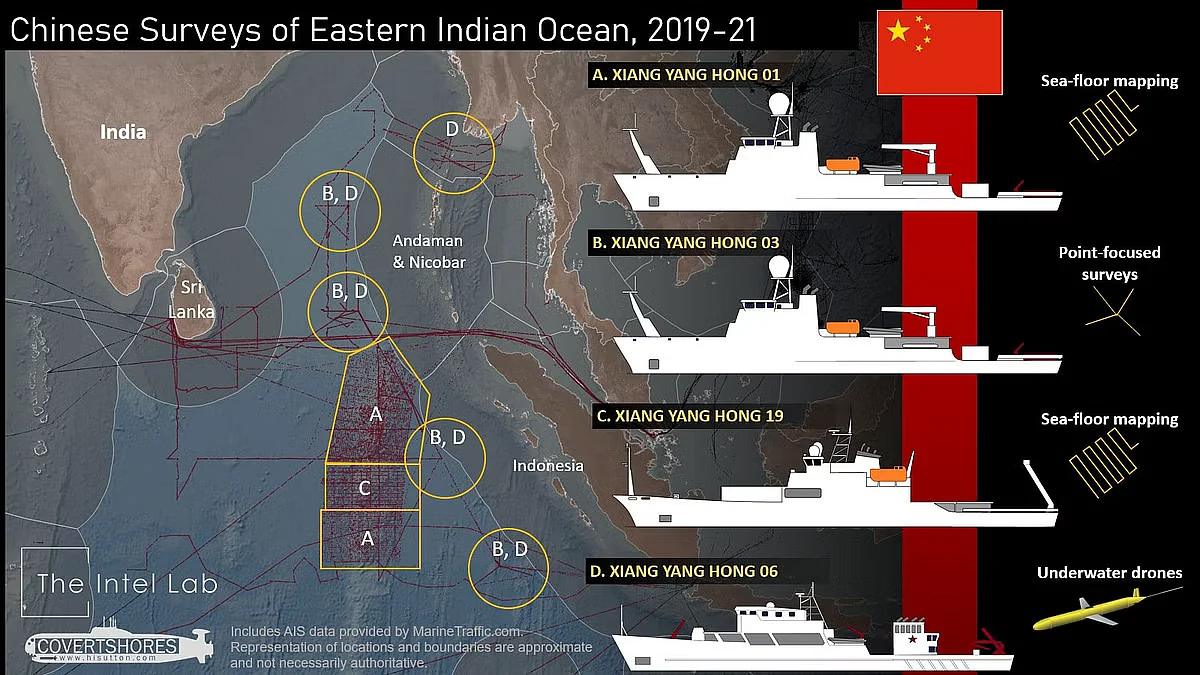 Chinese survey ships in the Indian Ocean. (H I Sutton/Twitter)