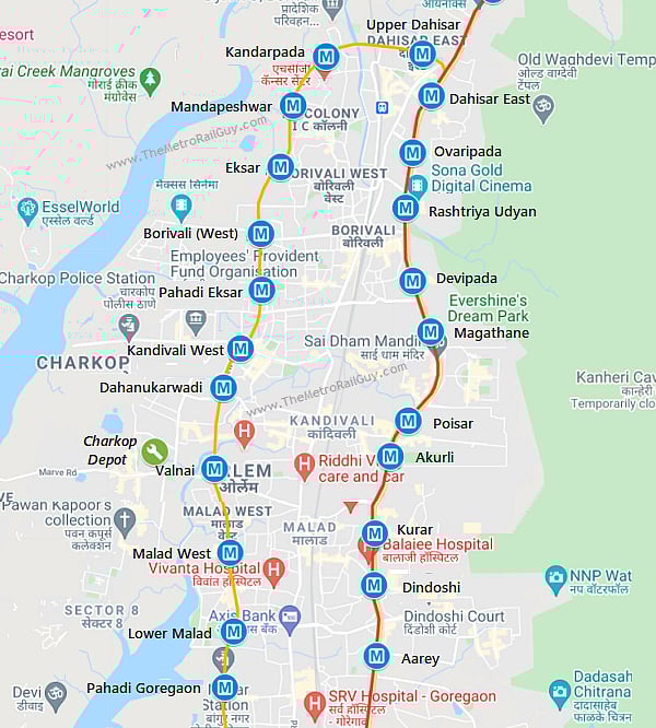 Route from Dahanukarwadi to Aarey on Line-2A and Line-7 ( Metrorailguy)