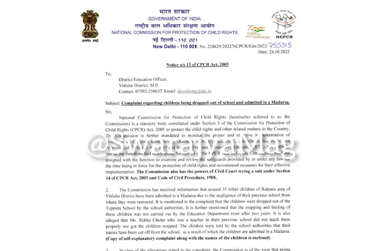 The notice issued by the NCPCR dated 26 October 2022.