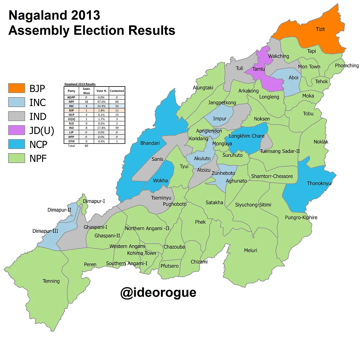 Map: Nagaland Assembly Election Results, 2013