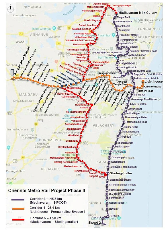 Map of Chennai Metro Rail Project Phase - II (CMRL)