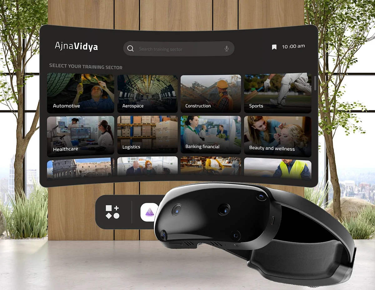 The AjnaLens Mixed Reality headset and AjnaVidya Dashboard — India's first Mixed Reality solution at CES.