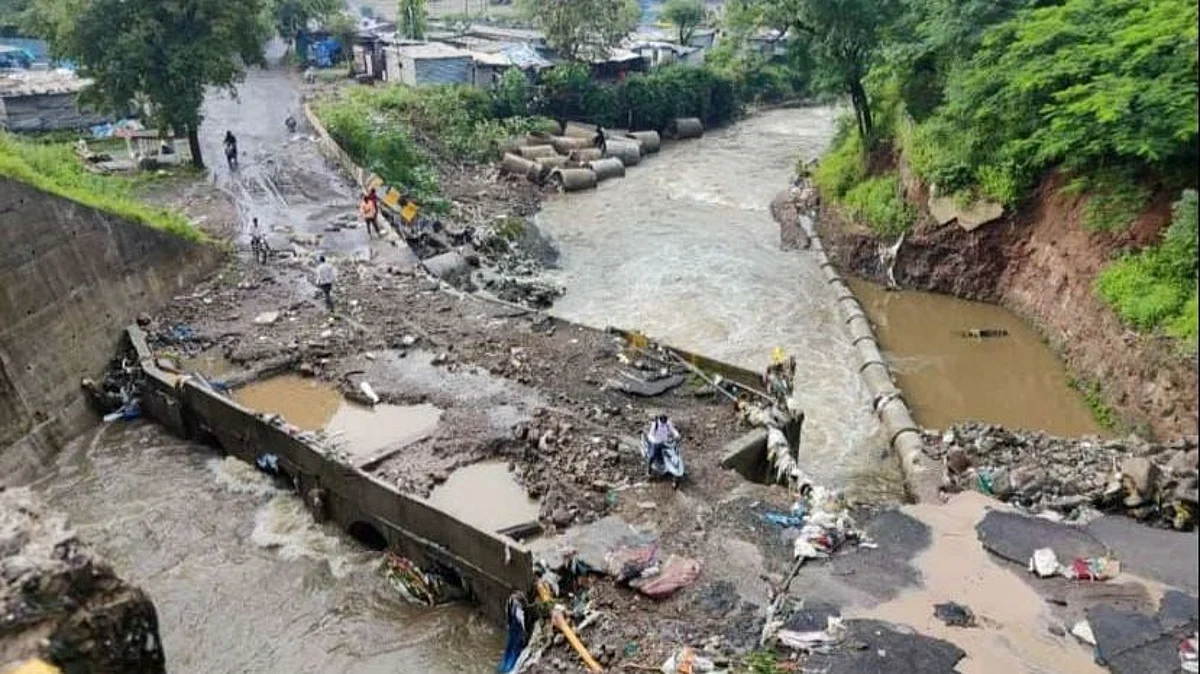 Pune: Bridge washed away due to heavy rain; Sinhagad Road locals worried