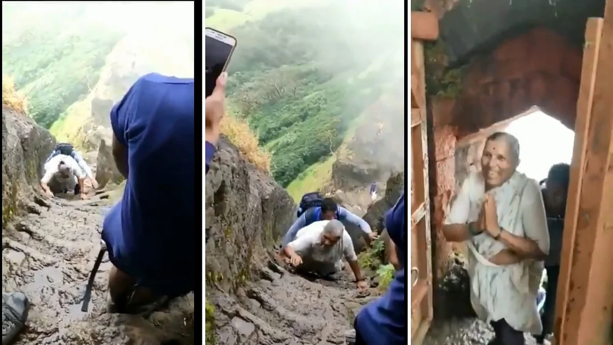 Watch video: At 68, woman climbs steep steps of Harihar Fort in Maharashtra