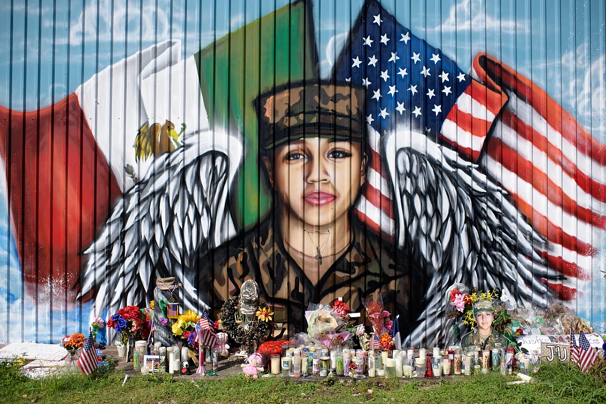 memorial for US Army Specialist Vanessa Guillen at Power House Gym in Houston