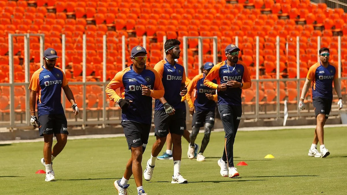Team India practicing ahead of the pink-ball Test against England at Motera on Tuesday