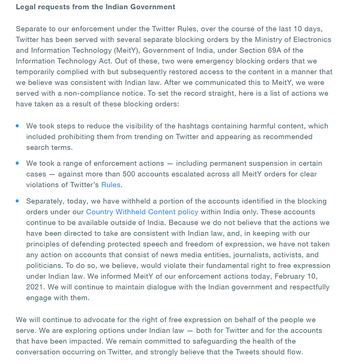 Twitter's detailed letter to the government