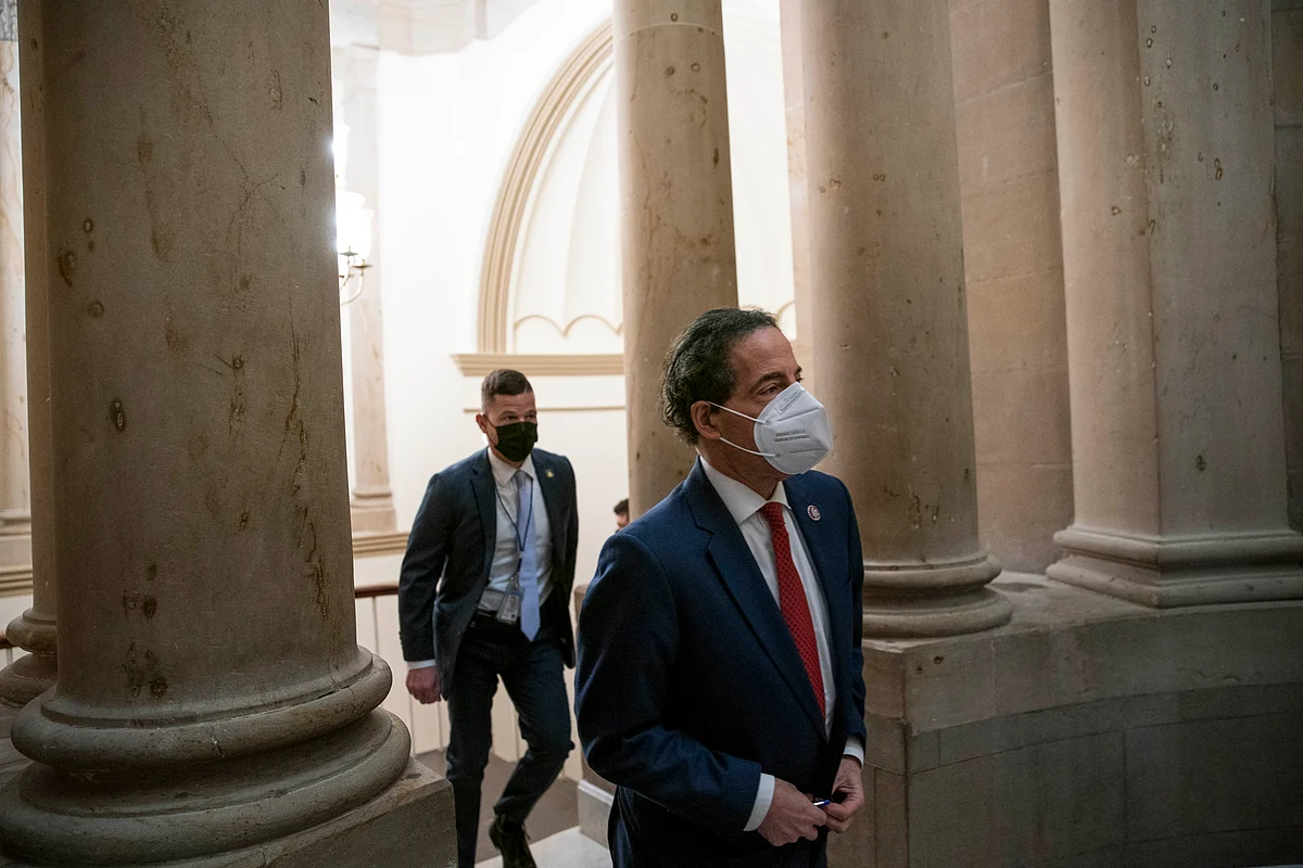 Rep. Jamie Raskin (D-MD) arrives to meet fellow House Impeachment Managers before walking through the U.S. Capitol Rotunda to the Senate chamber on Monday February 8, 2021 in Washington, DC.