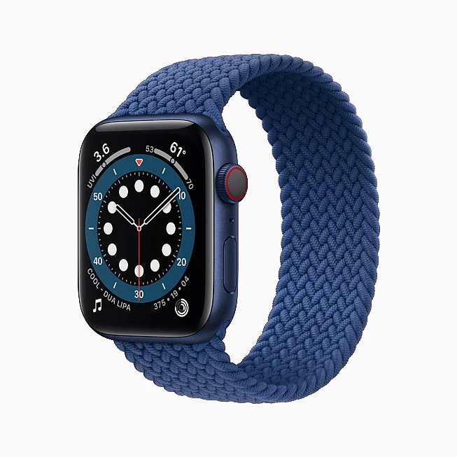 The Apple Watch Series 6 in Aluminum Blue finish.