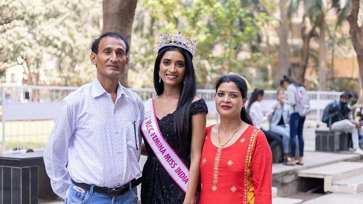 Miss India 2020 runner-up Manya Singh arrives to an emotional felicitation ceremony