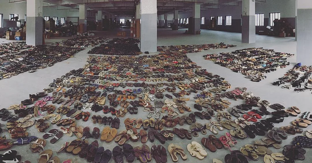 Discarded shoes at Greensole factory.