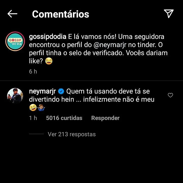 Neymar replies to Brazilian gossip page.