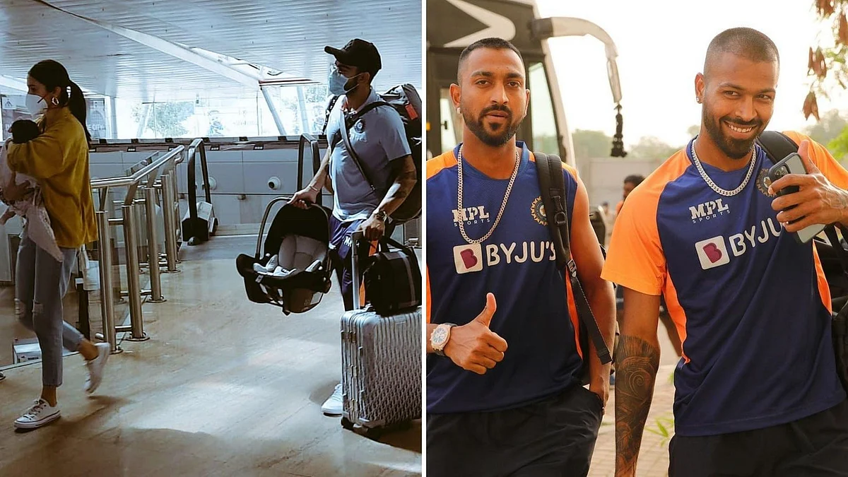 (L) India skipper Virat Kohli along with wife Anushka Sharma were spotted at Pune Airport and (R) Pandya Brothers were seen at MCA Stadium