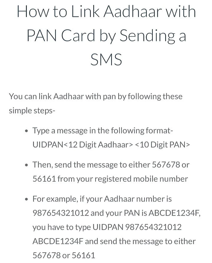 Process to link Aadhar with PAN via SMS