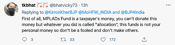 One of the replies to MP Kirron Kher's tweet