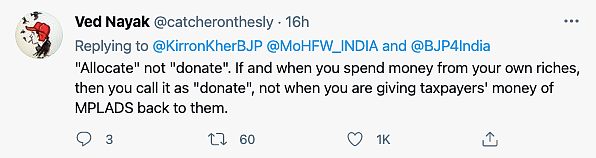 One of the replies to MP Kirron Kher's tweet