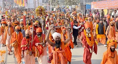 Holy men from across India gather at Haridwar for Ganga snan at Kumbh Mela
